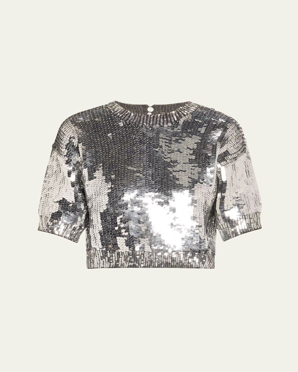 Sequined Shetland Short Sleeve Wool Cashmere Sweater